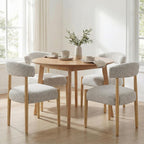 VKNOW Wooden Dining Chairs Set of 4, Modern Upholstered Dining Room Chairs with Rubberwood Legs and Curved Backrest, Fabric Kitchen Chairs for Farmhouse/Living Room/Dining Room, Heathered Off-White