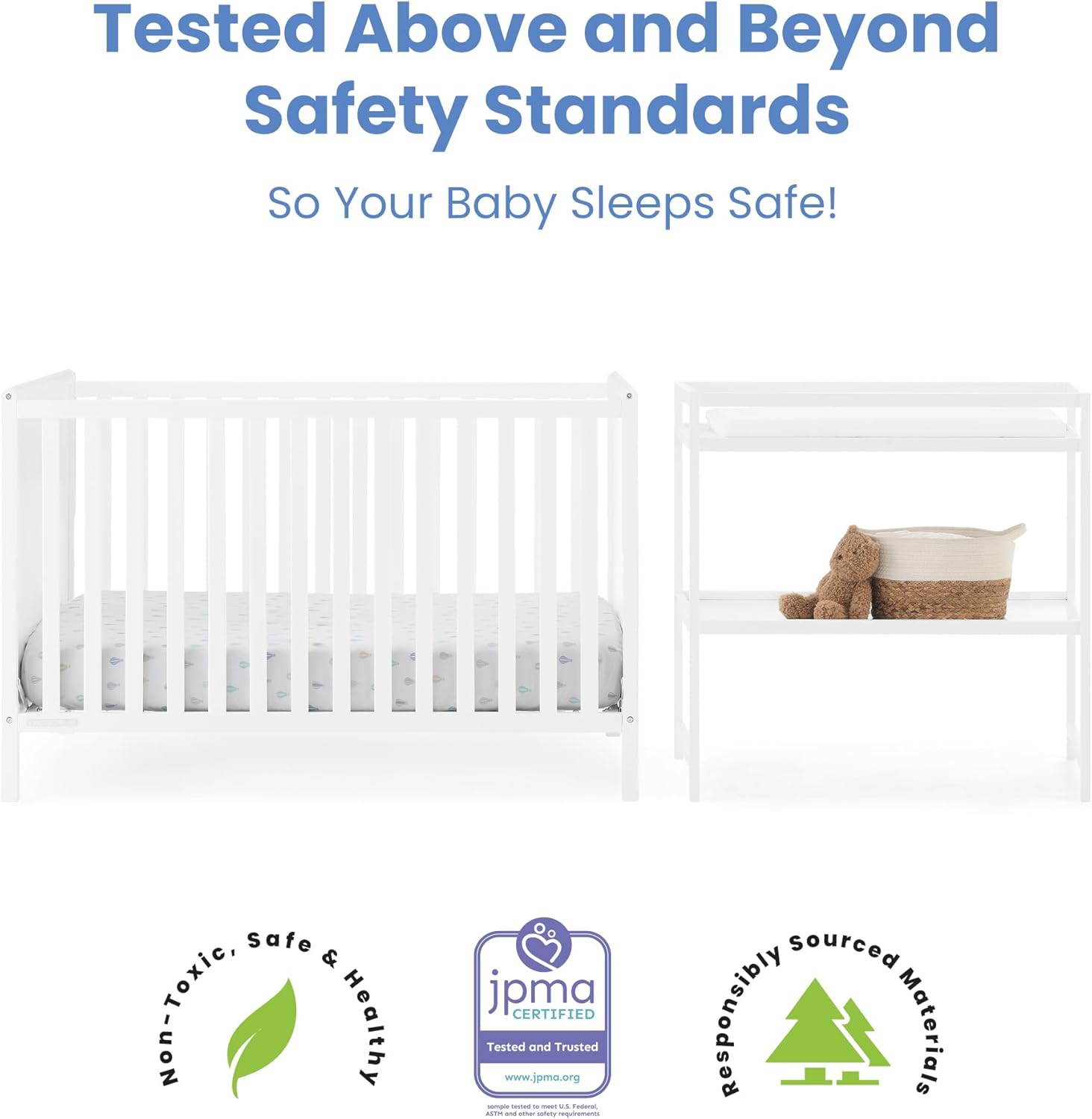 Delta Children Ruby 6-in-1 Convertible Crib & Changing Table 2-Piece Set - Greenguard Gold Certified, Bianca White