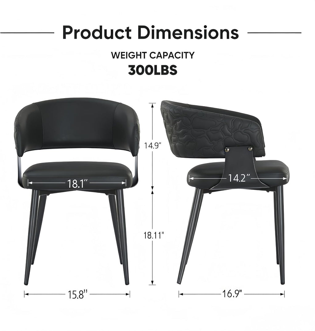Atoll Modern Accent Dining Chairs Set of 2 with Upholstered PU Leather Seat & Curved Back, Metal Legs, Mid-Century Kitchen Chair for Dining Room, Living Room or Office (2, Black)