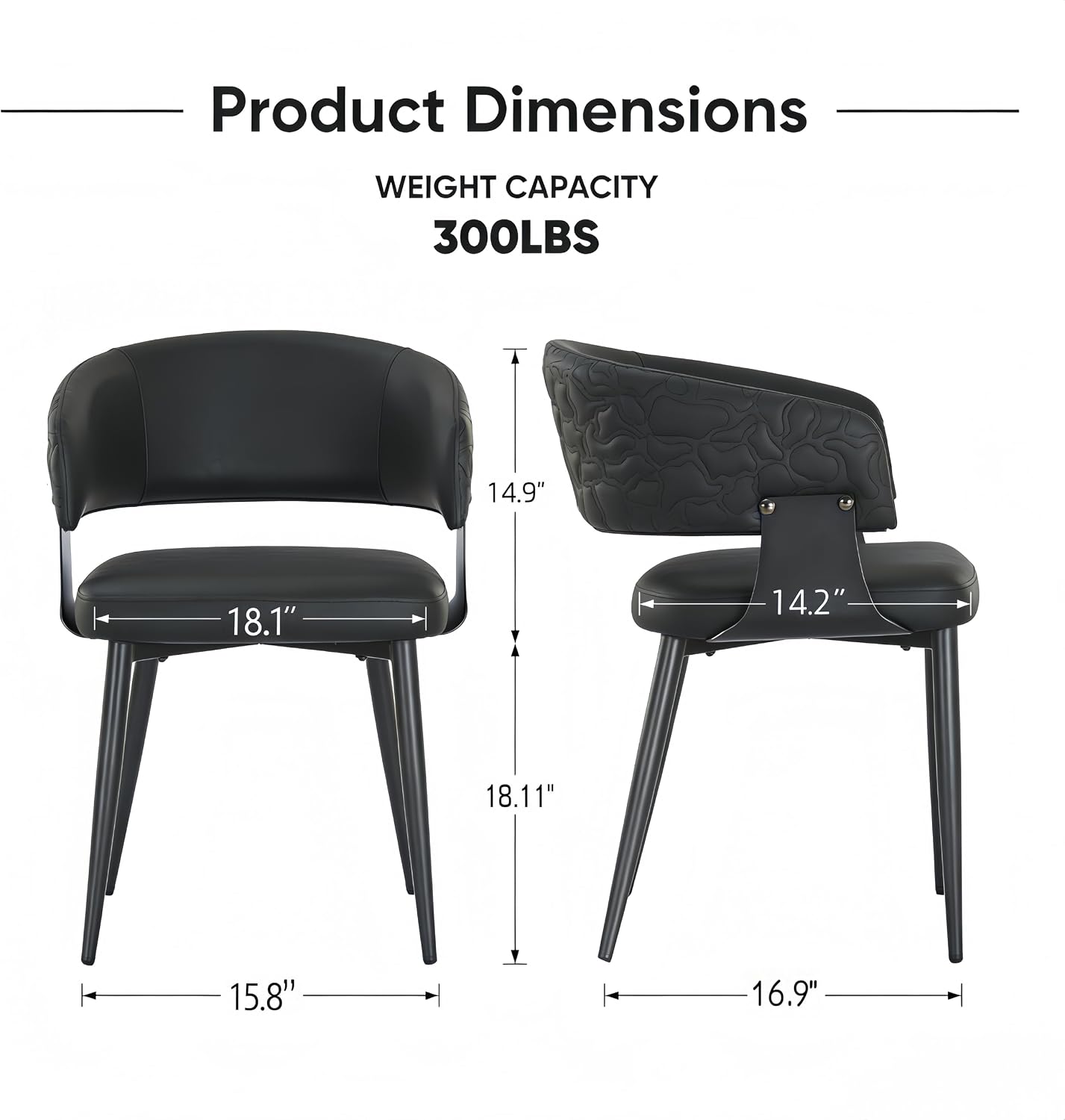 Atoll Modern Accent Dining Chairs Set of 2 with Upholstered PU Leather Seat & Curved Back, Metal Legs, Mid-Century Kitchen Chair for Dining Room, Living Room or Office (2, Black)
