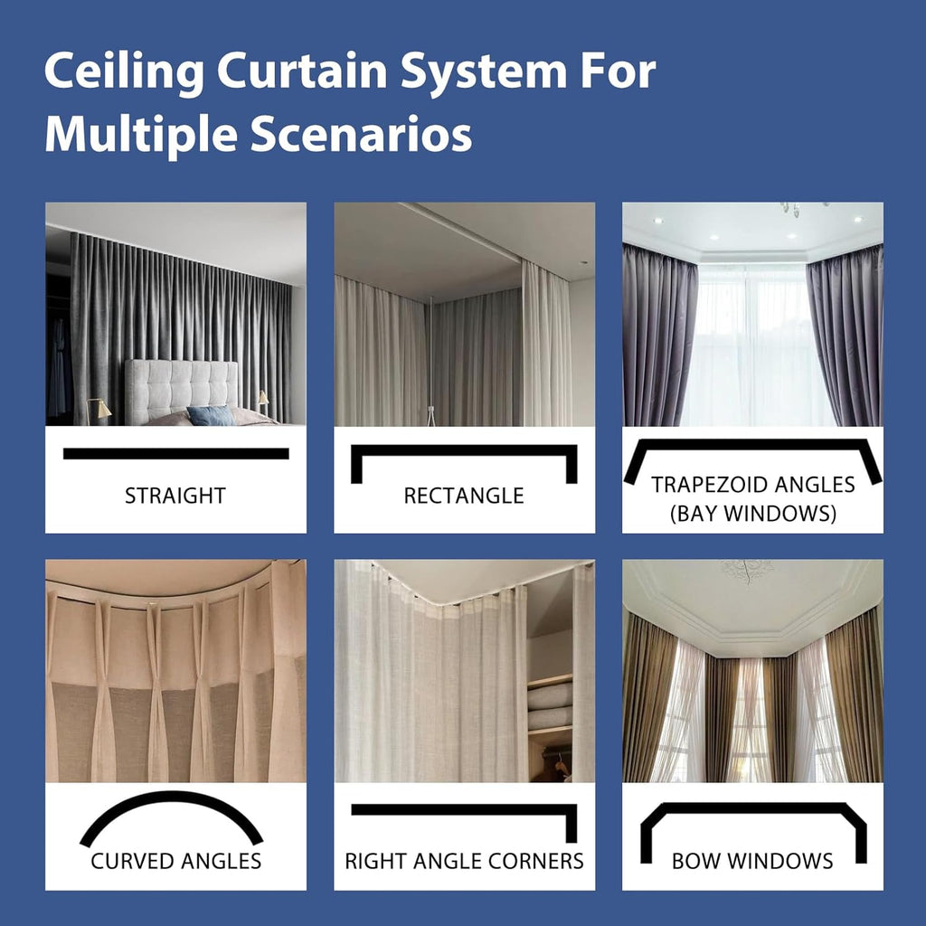 Room Divider Curtains Ceiling Mounted Track Sets Extra Wide Blackout Curtain Flexible Tracks for Bedroom Privacy Partition Separator, 1 Panel Black Drape and White Rail, W8.3 x H7ft