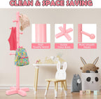8-Hook Freestanding Wooden Coat Rack 2 Adjustable Heights Pink | Suitable for Bedroom Hallway Entrance Office,Holds Hats Handbags Purses Neatly,Space-Efficient Vertical Stand