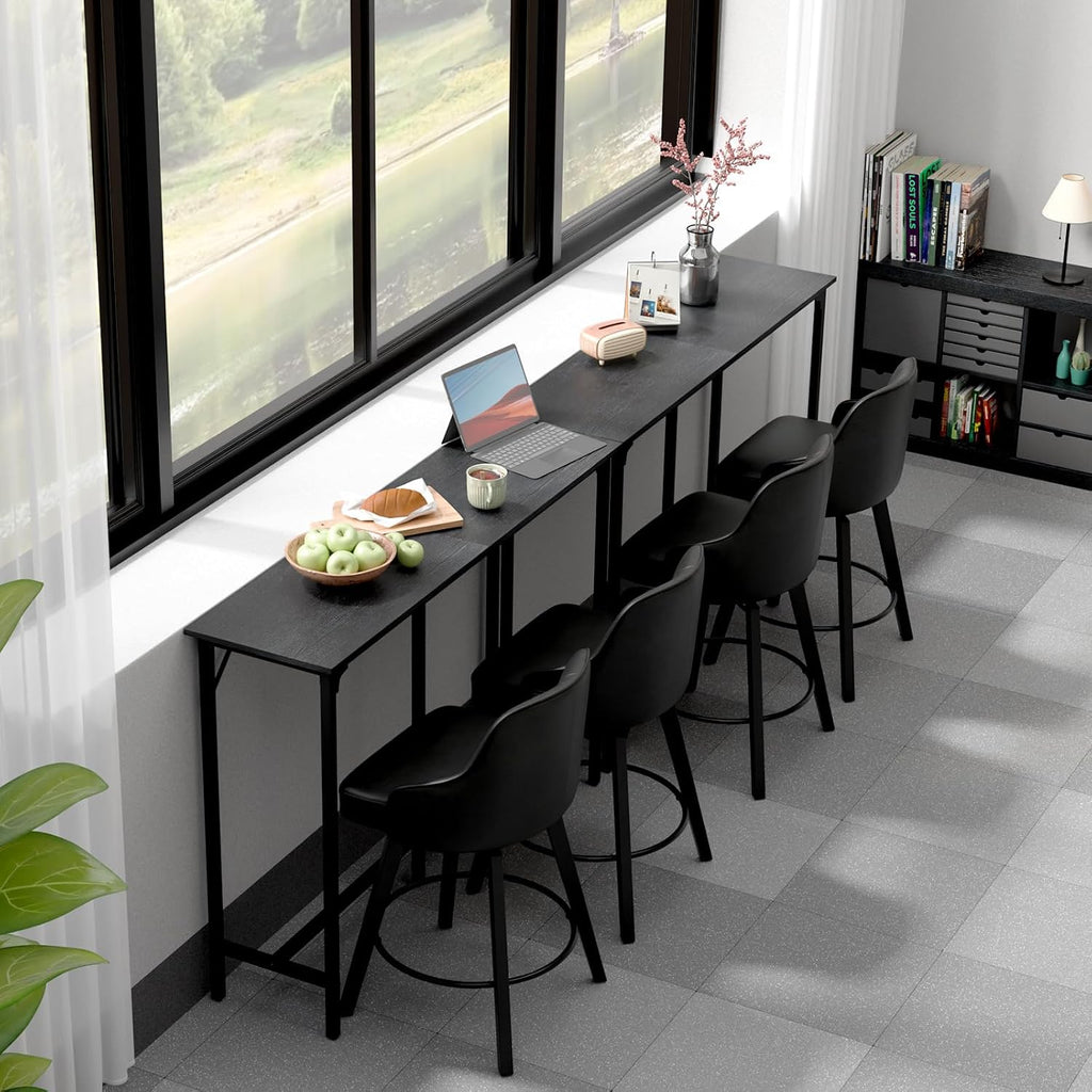 VINGLI 55 Inch High Top Bar Table, Wooden Rectangular Narrow Long Counter Height Pub Table, Multi-Scene Use for Kitchen Living Room Dining Sofa Entryway, Black