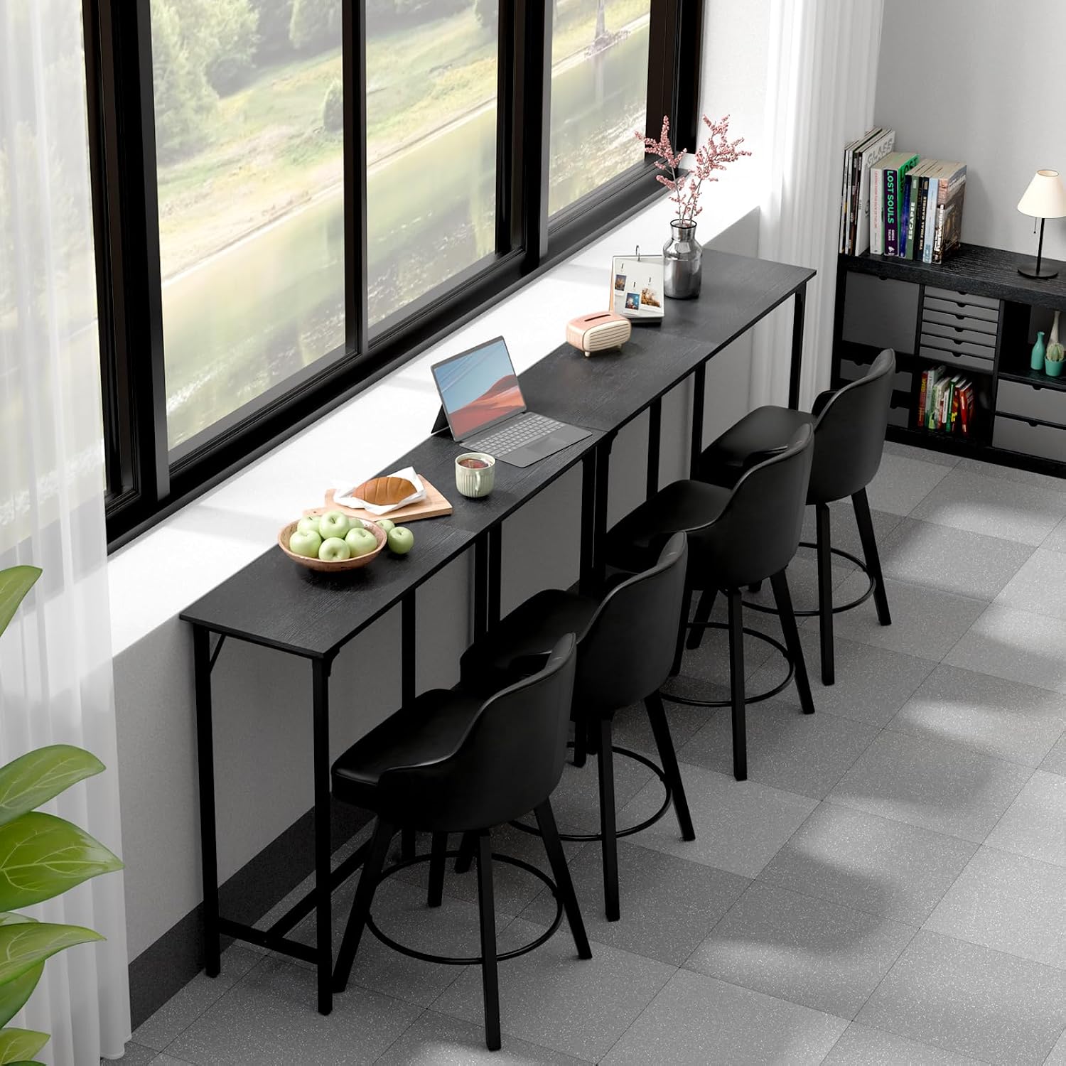 VINGLI 55 Inch High Top Bar Table, Wooden Rectangular Narrow Long Counter Height Pub Table, Multi-Scene Use for Kitchen Living Room Dining Sofa Entryway, Black