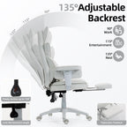 Office Chair,Executive Ergonomic Office Chair with Pocket Spring Cushion, High Back Computer Gaming Chair with Adjustable Armrests, Lumbar Support, Footrest, Executive Chair- White PU Leather