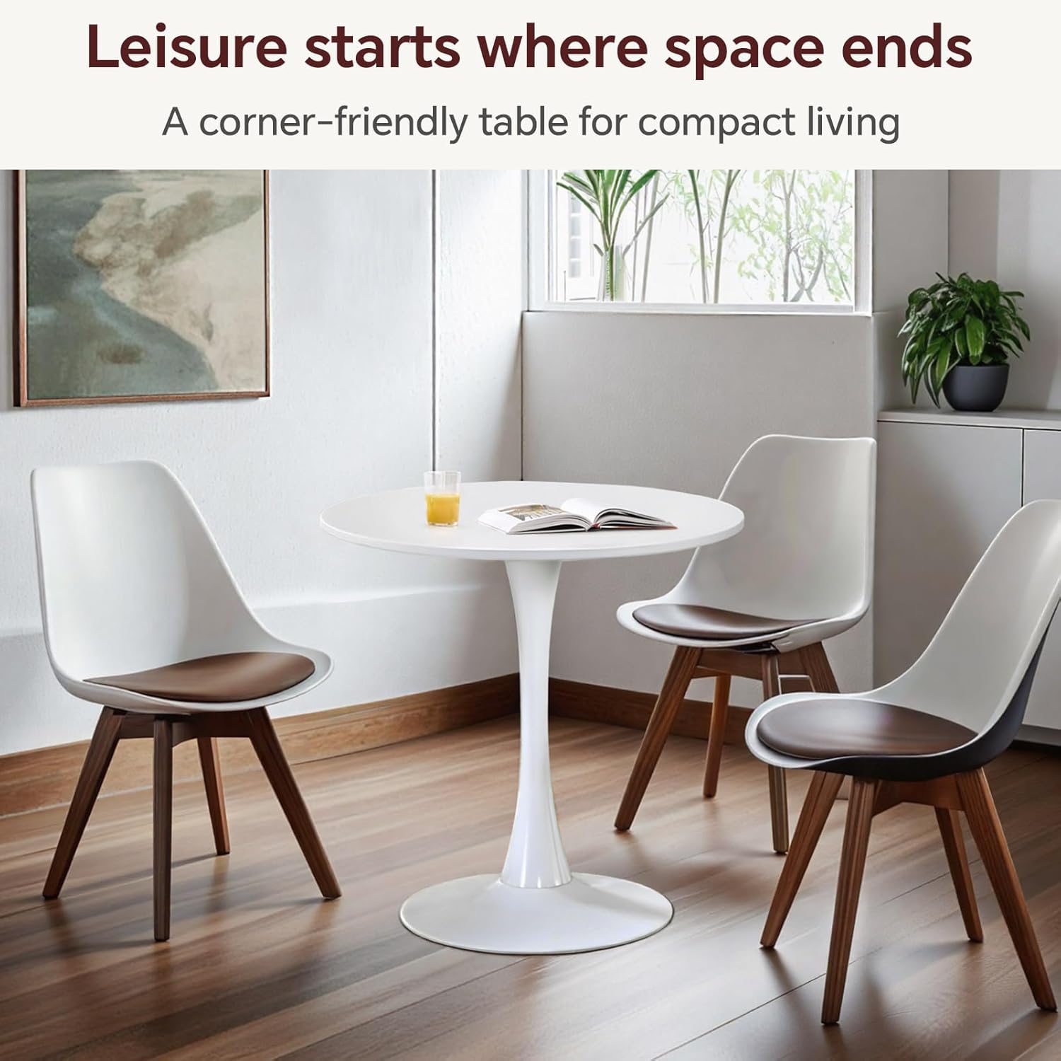 Round Dining Table 27.5" White Tulip Table with Pedestal Base for 2-4 People Small Space - Kitchen Living Room Cafe
