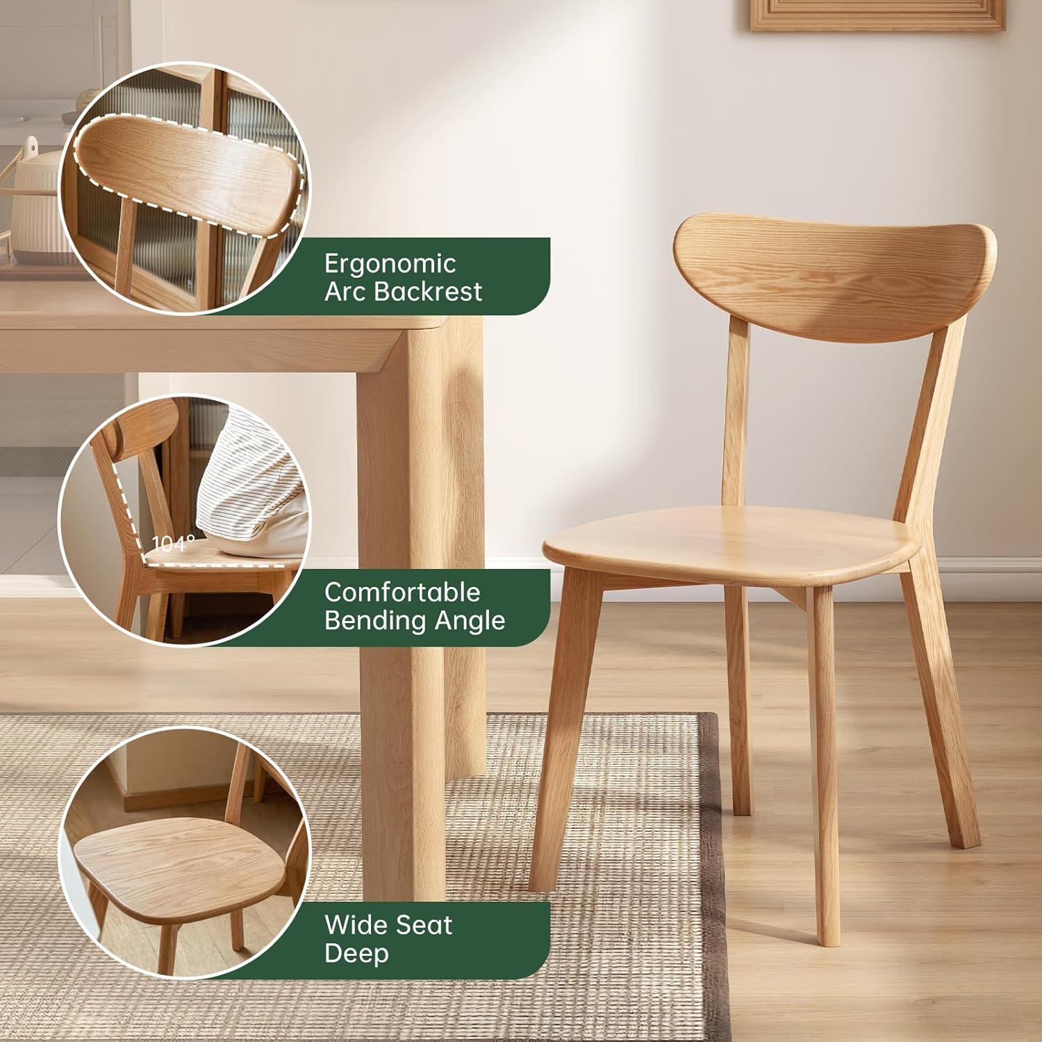 31"-47" Extendable Dining Table Chairs and bench Set for 4, Solid Wood Folding Kitchen Table with Oak Wood Legs, Space-Saving Dinner Tables for Living Room, Kitchen(Original, 1table+2chairs+1bench)