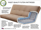 FutonX Rustic Walnut Frame and Mattress Set with Choice to add Drawers, 8 Inch Innerspring Futon Sofa Bed Full Size Wood (Blue Matt and Frame (No Drawers))