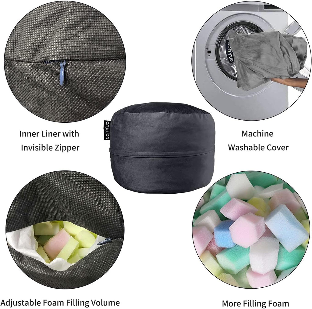 5FT Bean Bag Chair for Adults Memory Foam, Dutch Velvet Cover, Black | Gaming Cozy Chair, Oversized Bean Bag with Backrest & Armrests, Supports Reading, Gaming, Relaxing in Bedrooms, Living Rooms