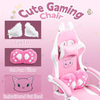 Pink Gaming Chair with Cat Paw Lumbar Cushion and Cat Ears, Reclining PC Game Computer Chairs, Ergonomic Gamer Chair for Kids, Girls, Teens