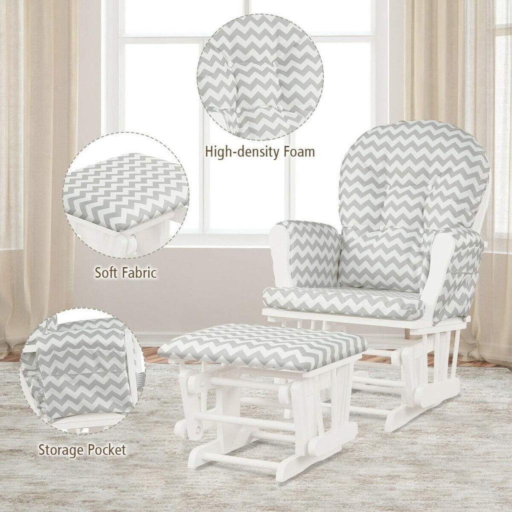 Nursery Rocking Chairs Nursery Glider Rocking Chair Wood Baby Rocker with Ottoman Cushion Upholstered Nursing Chair with Padded Arms (Stripe)