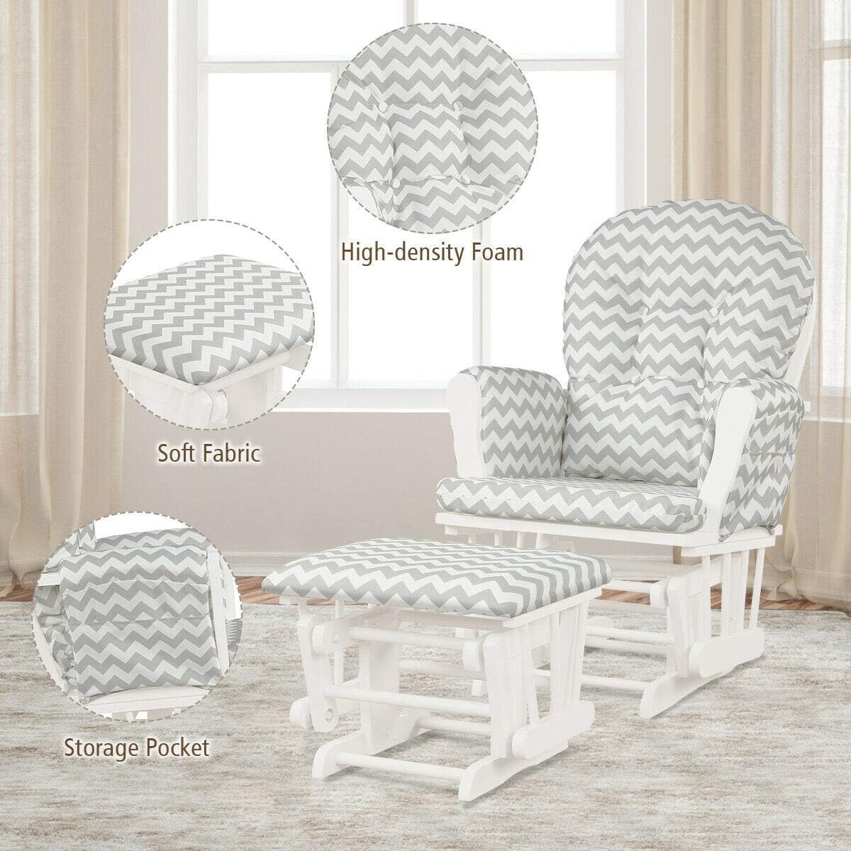 Nursery Rocking Chairs Nursery Glider Rocking Chair Wood Baby Rocker with Ottoman Cushion Upholstered Nursing Chair with Padded Arms (Stripe)