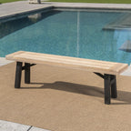 Outdoor Bench with Slat Panel Design and Acacia Wood Frame, Natural and Grey