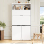 RuiSiSi 69" Kitchen Pantry Buffet with Hutch and and Foldable Workstation, Multifunctional Storage Cabinet with Adjustable Shelf and Charging Station for Dining, Living Room, White