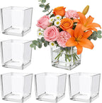 6 Pack Square Glass Vase 4" x 4" x 4", Clear Cube Vases for Centerpieces, Thickened Glass Flower Vases, Plant Terrarium, Floating Candle Holder for Wedding Party, Office/Home Decor, Events