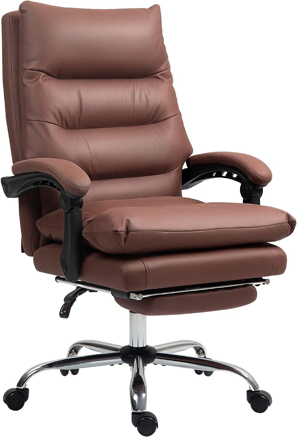 Premier Comfort Microfiber Heated Massage Reclining Office Chair Integrated Footrest Double Layer Padding Swivel Wheels Coffee