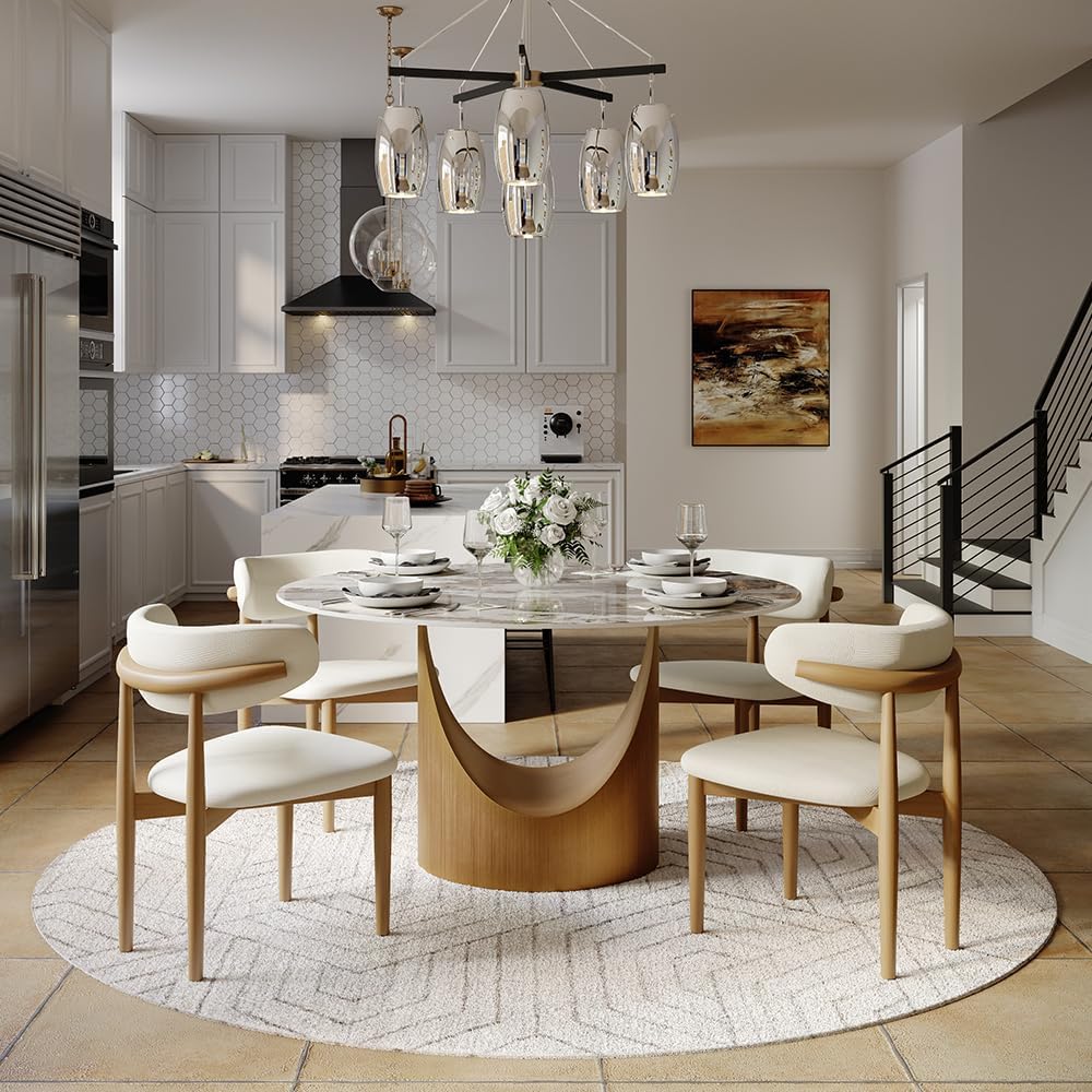 POVISON Round Pandora Dining Table for 4, 47" Sintered Stone Tabletop Dining Table with Bronze Carbon Steel Pedestal (Table Only)