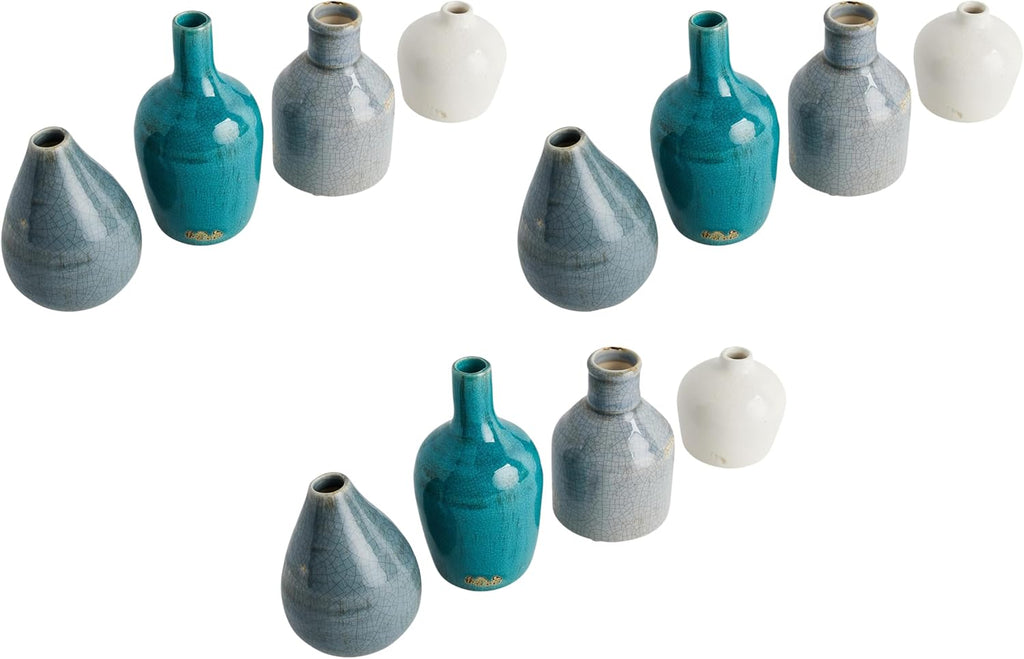 Creative Co-Op Blue & Ivory Terracotta Vases (Set of 4 Sizes) (Pack of 3)