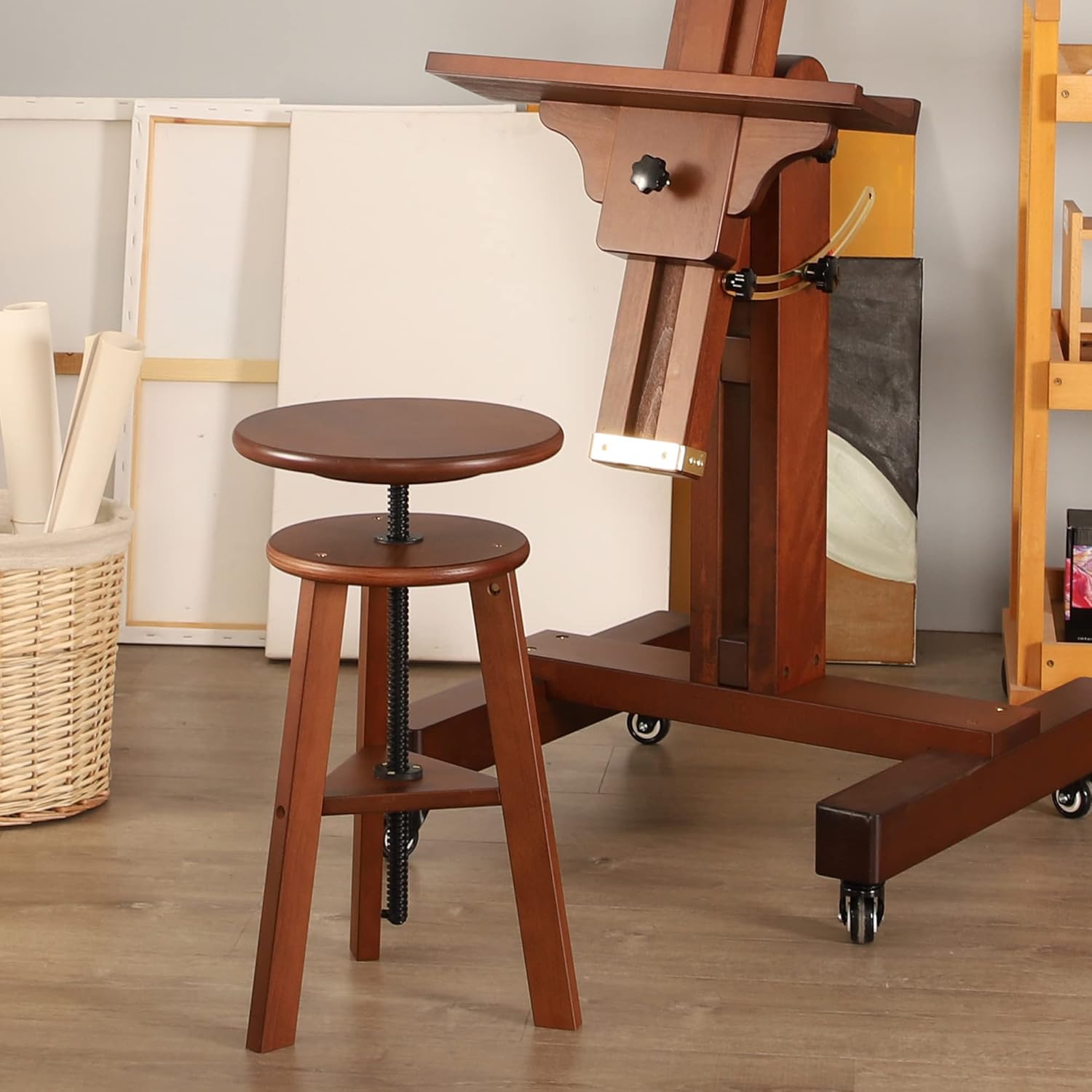 VISWIN Adjustable Drafting Stool, Beech Wood, Artist Stool Chair, Supports Up to 176 Lbs, for Artists, Studio, Home Use, Office, Kitchen, Walnut