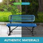Outdoor Steel Bench with Backrest, Powder Coated Metal Park Seat, Perforated Mesh Patio Seating for Garden, Campus, Trail, Schoolyard, Transit Stop, Playground, Porch, Public Plaza