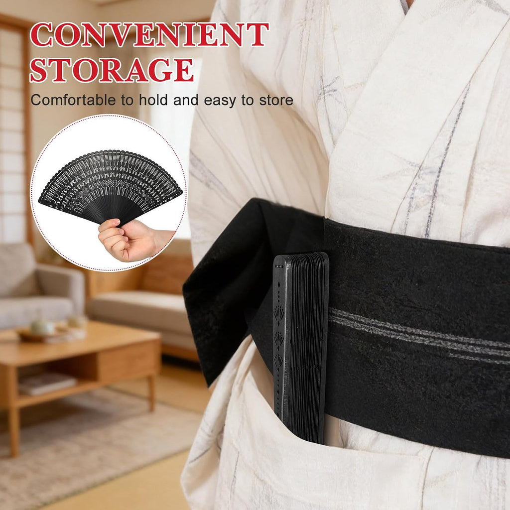 NUOBESTY Bamboo Folding Fan 12.5 Inch Vintage Hand Held Fan for Women Portable Foldable Hand for Summer Weddings Parties and Home Decoration (Black)