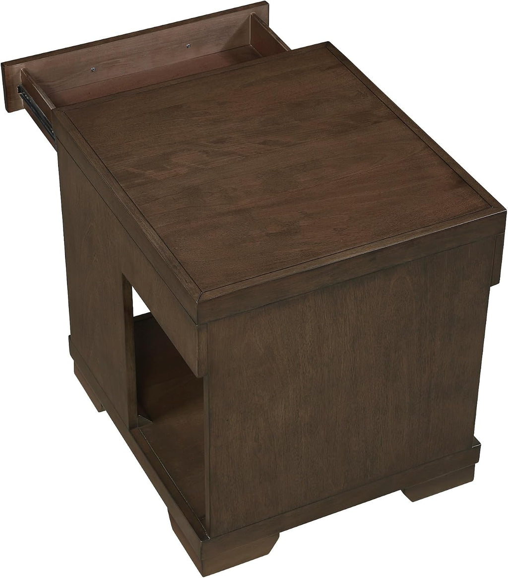 Penau Modern Rectangular End Table Espresso Finish, Dovetail Drawer with Nickel Tone Bar Pull, Lower Open Shelf, Mango Veneer and Engineered Wood, 22 x 24 x 24 Inchs