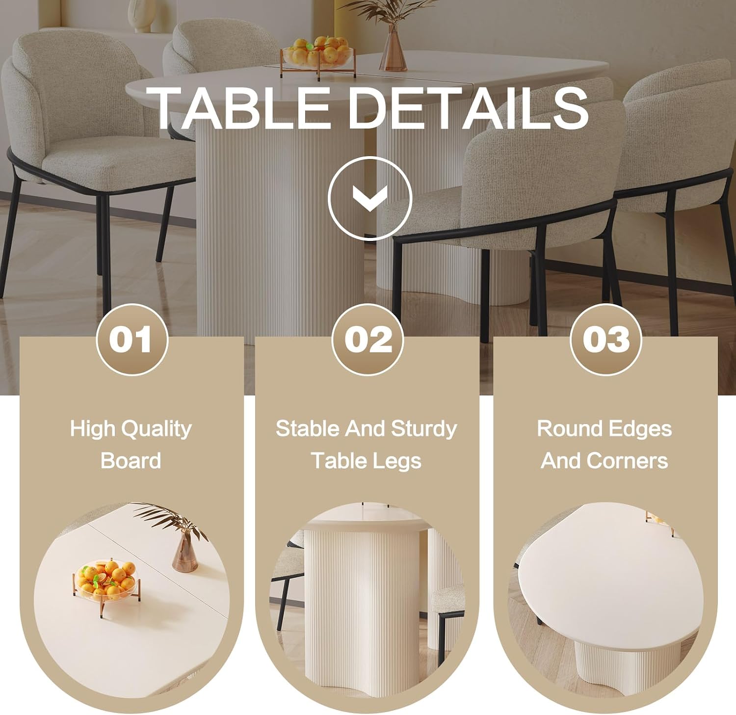 Modern Dining Table Set for 4, 55.11" L Oval Kitchen Table with 4 Dining Chairs for Dining Room, Kitchen, 5 Pieces Dining Set, White