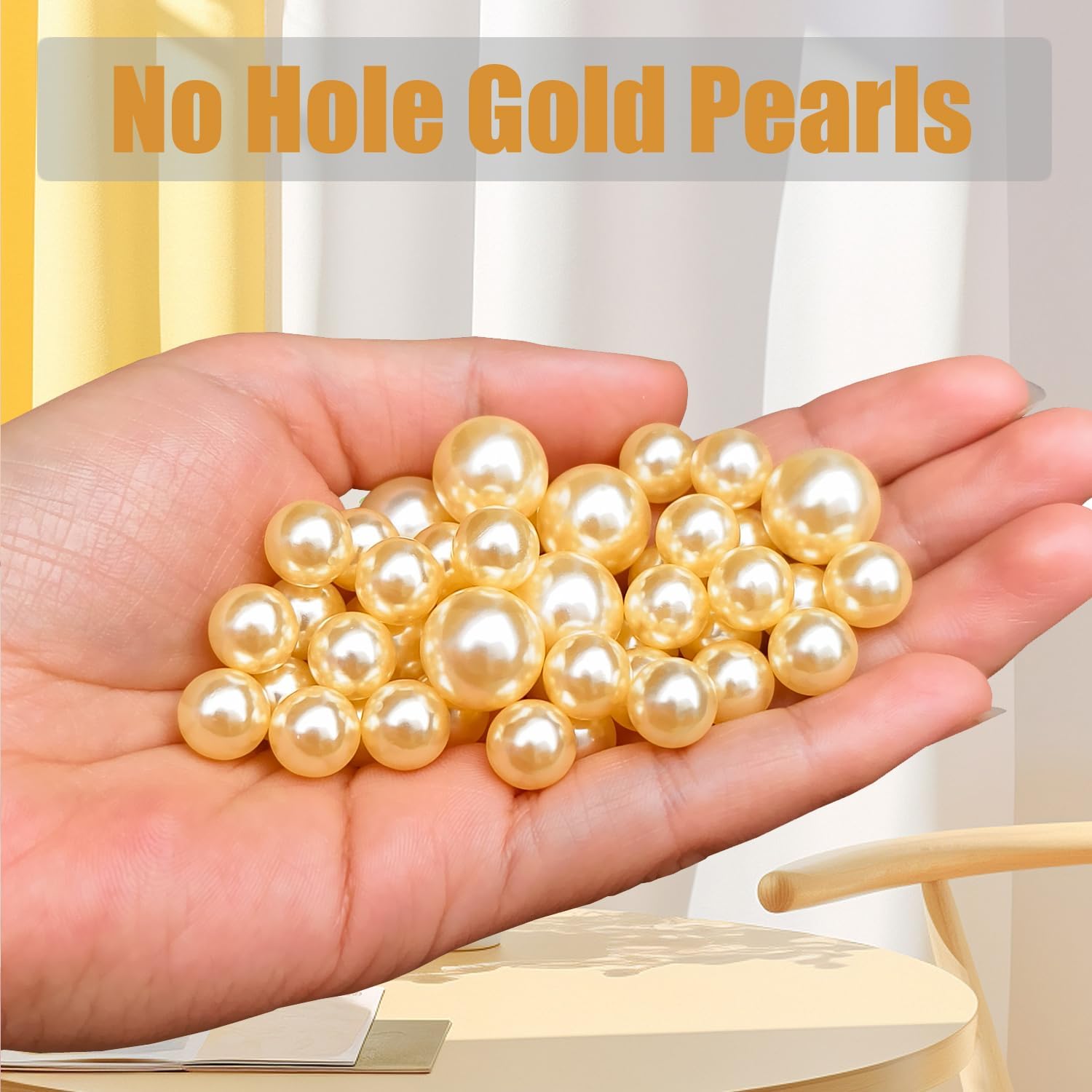140pcs Gold Pearl Beads for Vase Filler Makeup Brushes Holder Assorted Round Faux Pearl Beads for Home Wedding Decor 10/14mm