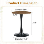 Walnut Round Dining Table for Small Space,24" Tulip Tables with Metal Pedestal Base,Bistro Table for 2 People for Office,Apartment,Kitchen,Break Room