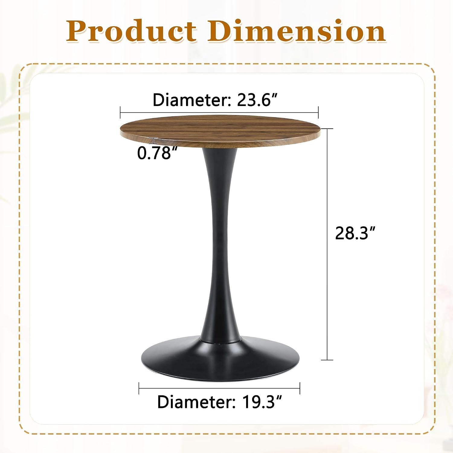 Walnut Round Dining Table for Small Space,24" Tulip Tables with Metal Pedestal Base,Bistro Table for 2 People for Office,Apartment,Kitchen,Break Room
