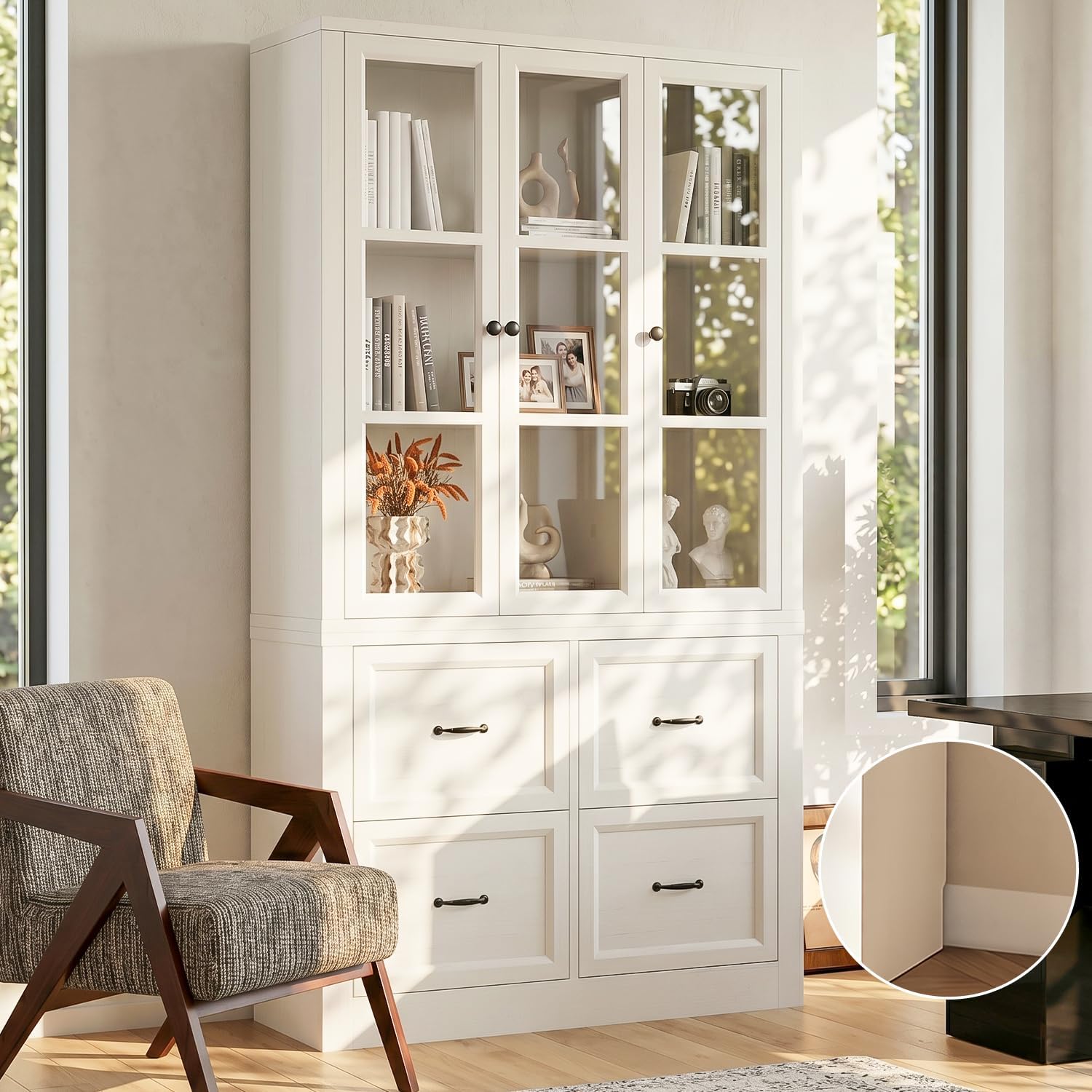 80" Modular Kitchen Pantry Cabinet, 2-in-1 Freestanding Tall Pantry Cabinet with Glass Doors & Adjustable Shelves, Large Hutch Storage Cabinet for Kitchen & Living Room (2, White, AB)