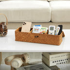 Nonam Seagrass Storage Small Basket with Lid - 3-Section Divided Organizer for Tea,Sugar,Coffee,Tampons - Woven Shelf Bin for Closet, Toilet Tank - Rectangular Narrow Boho Basket Home Decor