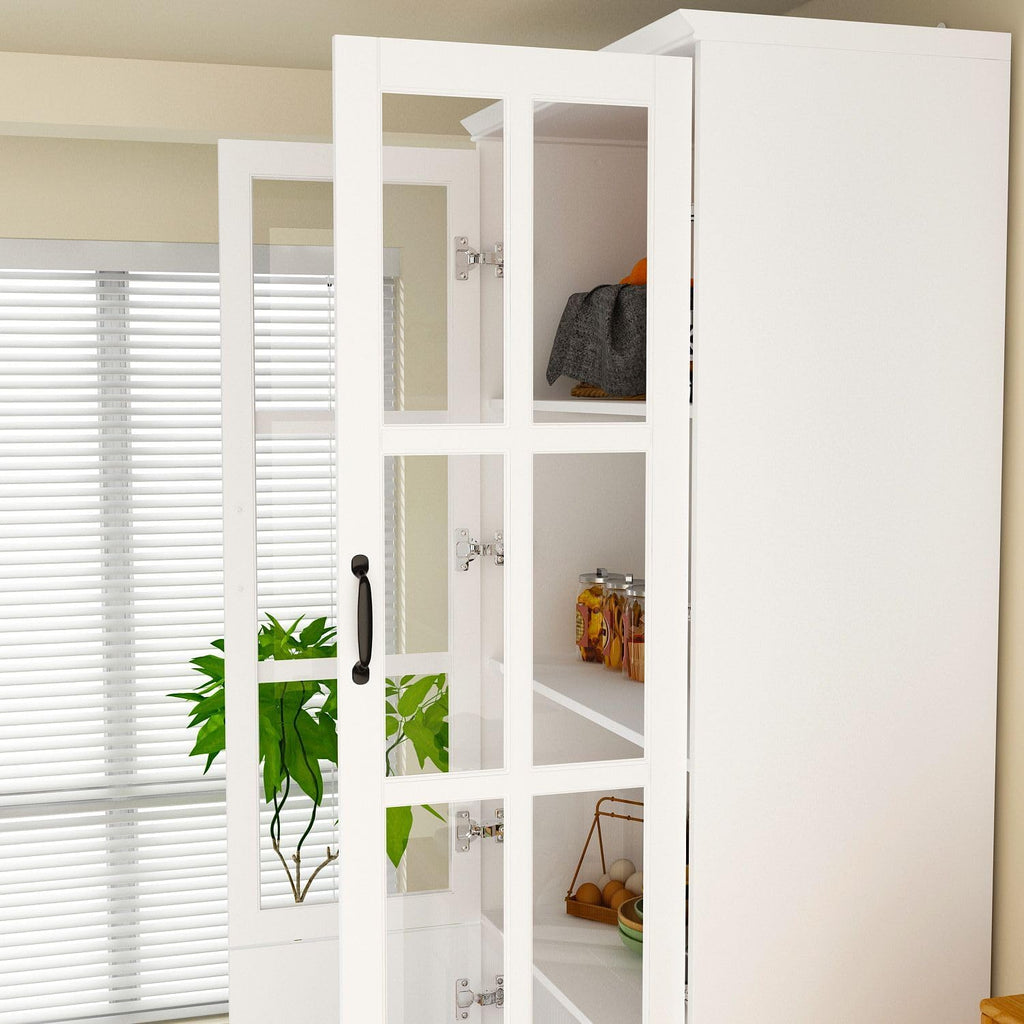MOUMON Kitchen Pantry Storage Cabinet with Glass Doors, Pantry Organization and Kitchen Storage, Adjustable Shelves and Doors White 31.5”W x 15.7”D x 78.7”H