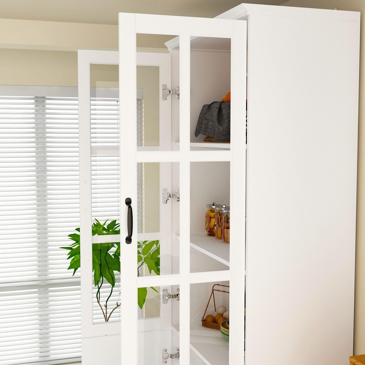 MOUMON Kitchen Pantry Storage Cabinet with Glass Doors, Pantry Organization and Kitchen Storage, Adjustable Shelves and Doors White 31.5”W x 15.7”D x 78.7”H