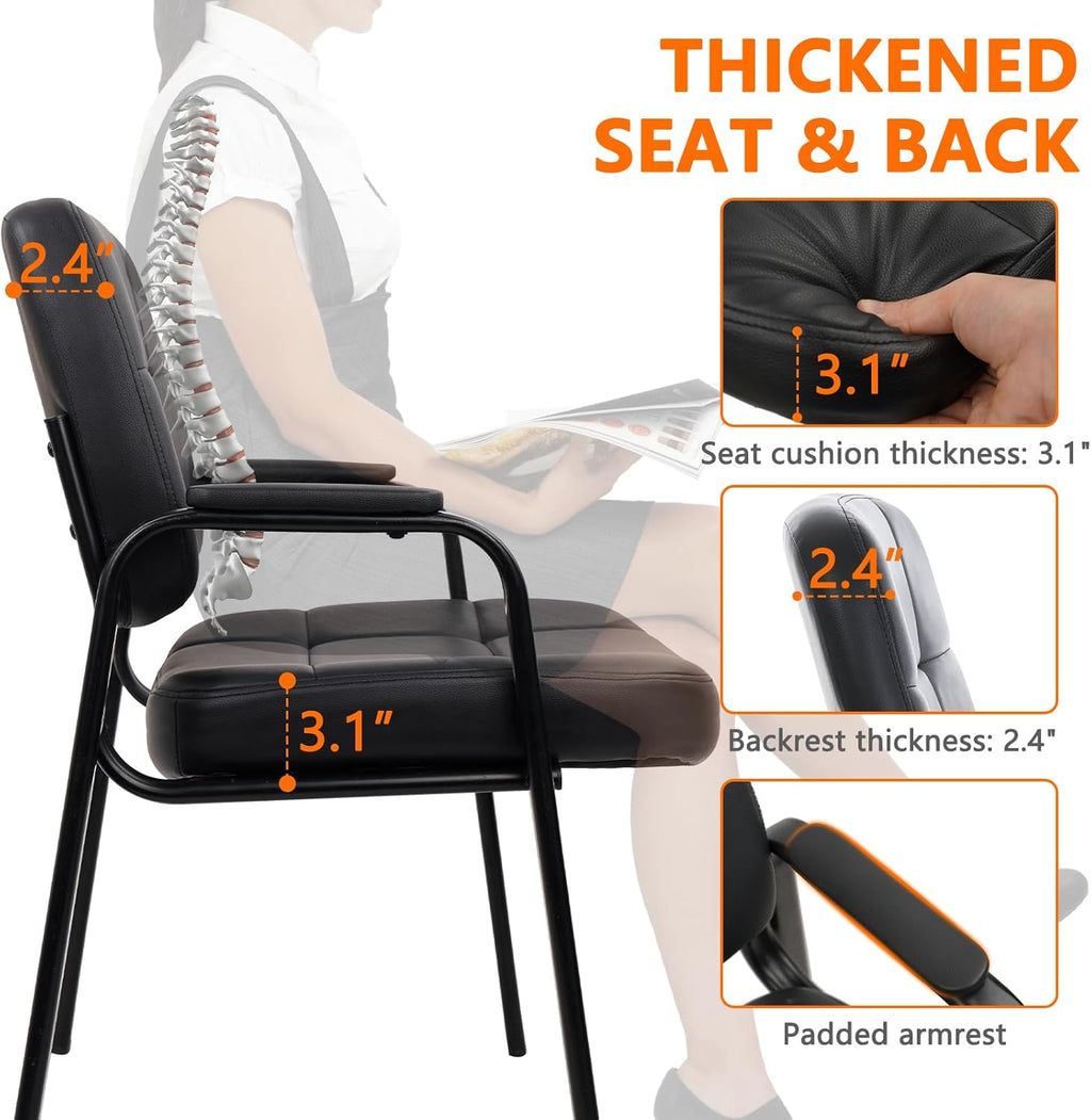 CLATINA Big and Tall 400 lbs Office Guest Chair, Leather Waiting Room Reception Chair No Wheels with Padded Arms for Elderly Home Meeting Conference Room Lobby Side Salon Clinic, Black 4 PK