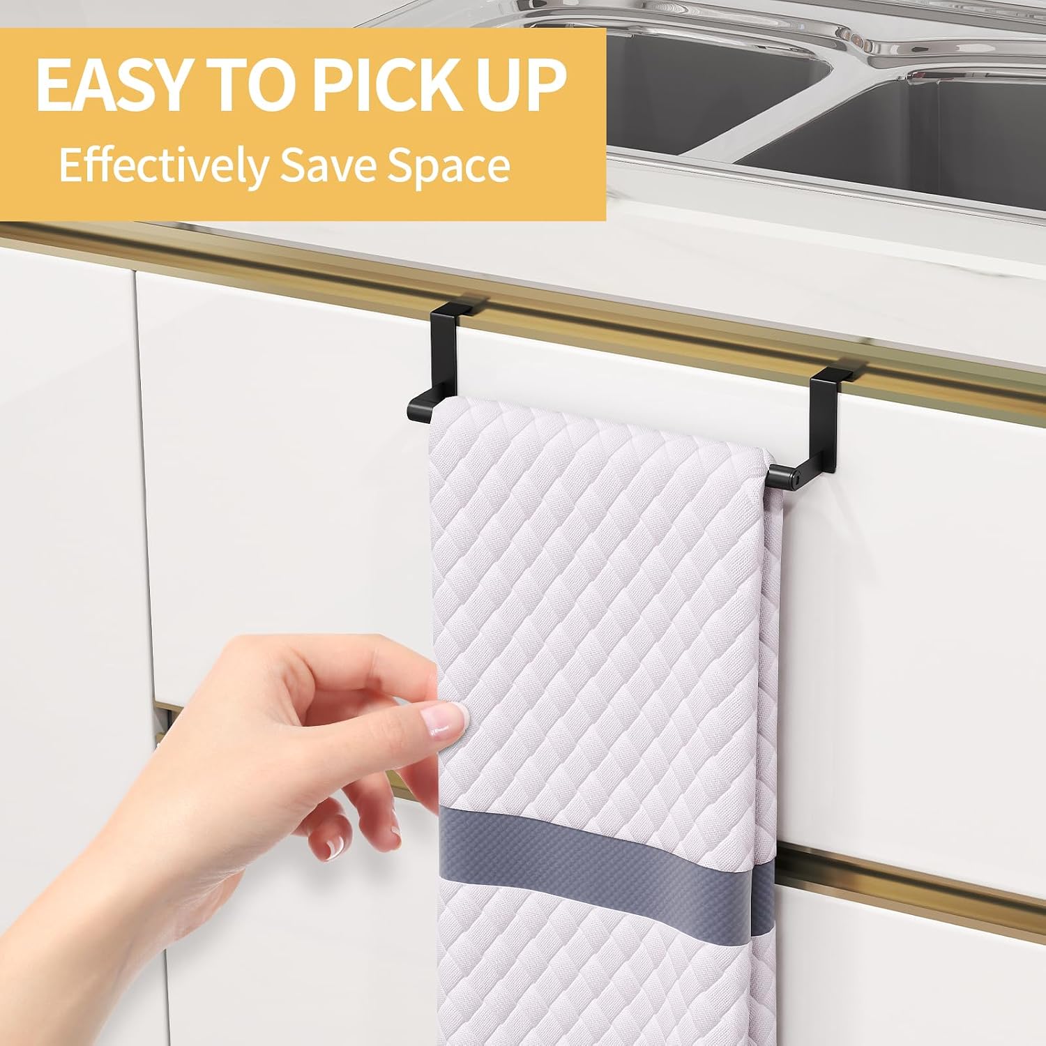 STWWO Over the Door Towel Rack, Kitchen Towel Holder Over Cabinet Door Towel Bar Stainless Steel for Cupboard for Kitchen Dish Towel Holder Hanger Rv Towel Rack, 2 Pack (Black)
