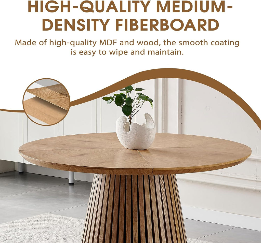 ODC 47" Modern Round Dining Table for 4, Natural Wood Grain Kitchen Table with Slatted Pedestal Base, Mid-Century Round Table for Dining Room, Small Dining Table for Kitchen & Home Office, Table Only