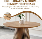Modern Round Dining Table with Fluted Pedestal Base, Natural Wood Finish, 47.24 Inch Diameter, Contemporary Kitchen Table for Living Room and Dining Room