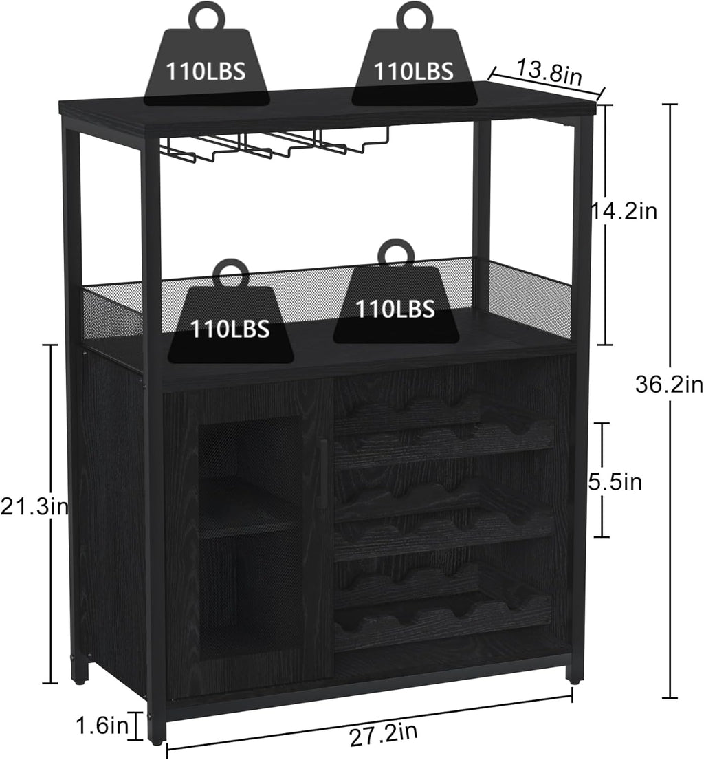GAOMON Wine Bar Cabinet with Detachable Wine Rack, Bar Cabinet with Storage Space & Glass Holder, Mesh Door, Small Buffet Sideboard for Liquor and Glasses