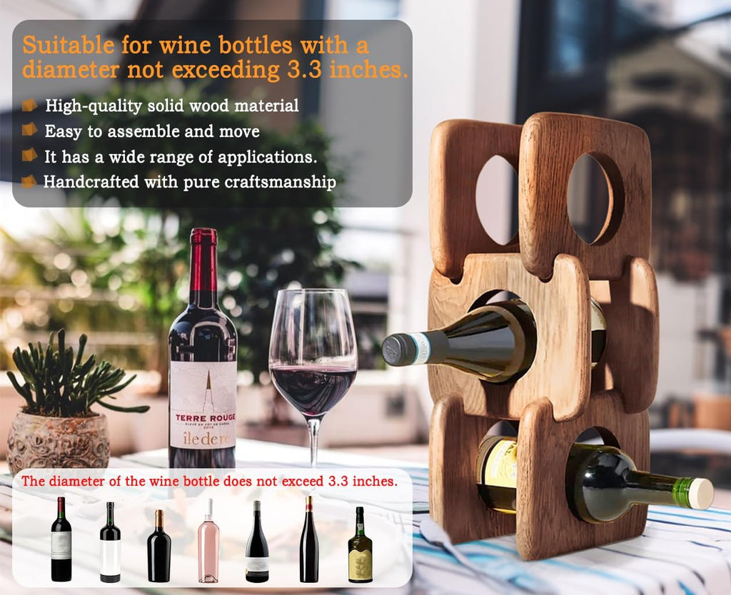 Home Bar Cabinet Kitchen Wooden Decor Wine Rack Countertop, Wood Freestanding Organizer Storage Liquor Bottle Display Shelf (Walnut)