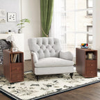 JIJIWANG Tall End Table with Drawers, 47.2" Corner Shelf Table with Open Storage, Narrow Side Table for Bedroom Living Room Small Space, Walnut