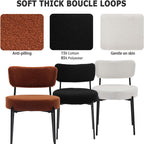Boucle Dining Chair Set of 4, Mid Century Modern Upholstered Kitchen Chairs with Curved Backrest & Black Metal Legs, Round Dining Room Chairs, Brown
