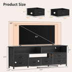 Furologee 55 Inch TV Stand, Entertainment Center with Power Outlets and LED Lights for 55 60 Inch TVs, Media Console Table Dresser with 6 Fabric Drawers, for Bedroom, Living Room, Black