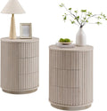 JXQTLINGMU Fluted Nightstand Set of 2 with 3 Push-to-Open Drawers, 24" Tall Round Side Table, Modern Wood End Table for Bedroom, Living Room or Small Spaces, White Alder