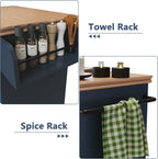 HLR 26'' Small Kitchen Island, Vintage Wood Rolling Kitchen Island Cart with Storage Cabinet and Drawer, Kitchen Cart on Wheels with Spice Rack & Towel Rack for Dining Room, Blue