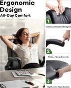 Executive Office Chair, Ergonomic Home Office Desk Chair with Lumbar Support & Flip-up Armrest, PU Leather Computer Seating for Short People, Black