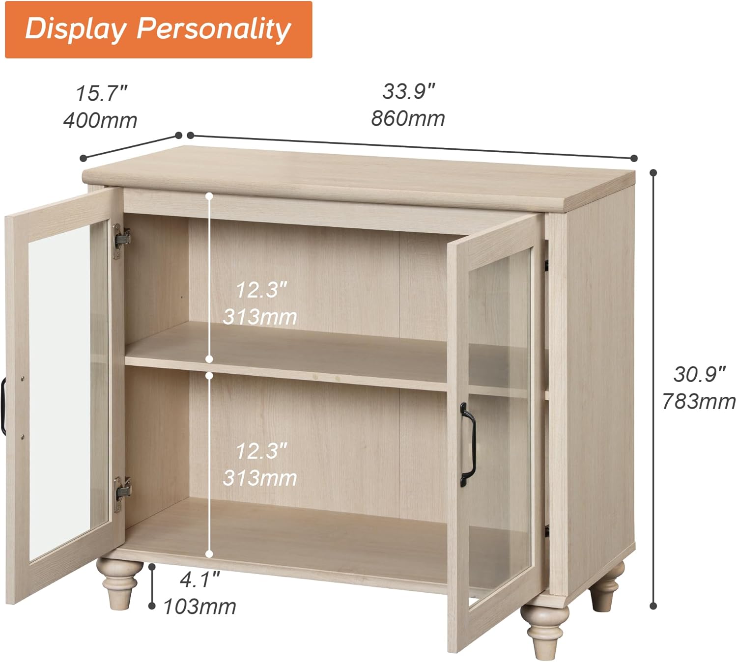 WAMPAT Farmhouse End Table with Ample Storage, Large Mid Century Modern Wood Bedside Table Night Stand, Wide Sofa Side End Table with Glass Doors, Cabinet for Living Room, Bedroom, Beige