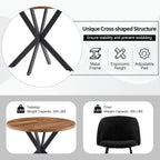 NORDICANA 3 Piece Dining Table and Chair Set, 37-Inch Engineered Wood Round Table Set with Black Fuzzy Sherpa Armchairs, Metal Leg for Small Spaces