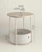 VASAGLE LILEA Collection - Small Round Side End Table, Modern Nightstand with Fabric Basket, for Living Room, Bedroom, Set of 2, Cream White ULET225LL01S