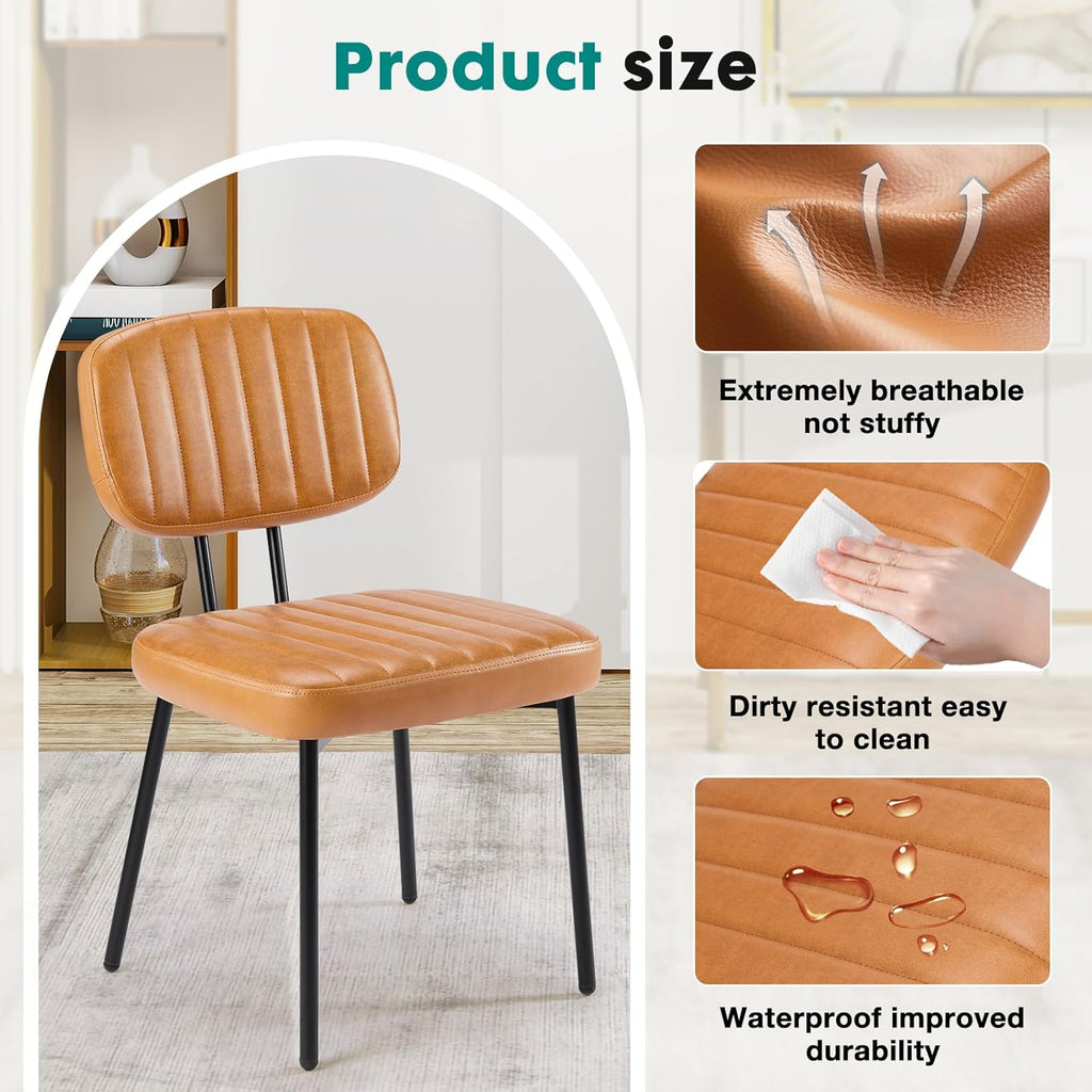 OLIXIS Dining Chairs Set of 6, Modern Upholstered Mid Century Kitchen Chairs with Faux Leather Cushion Seat, Backrest & Metal Legs for Living Room, Bedroom, Home Office, Brown